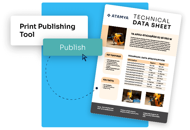 Bild eine Produktdatenblatt zur Visualisierung des Outputs von Publishing-Tools