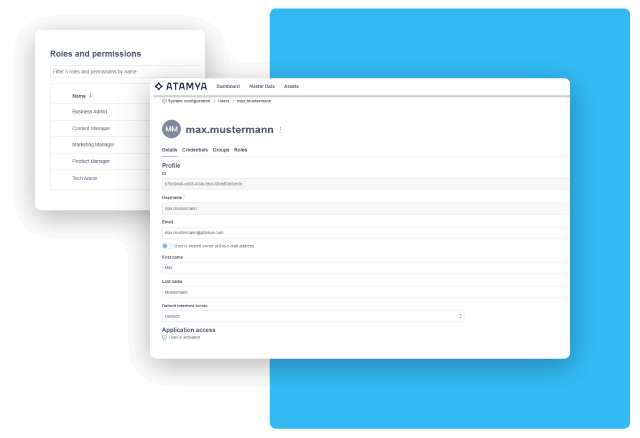 Screenshot of a user profile in the ATAMYA Product Cloud