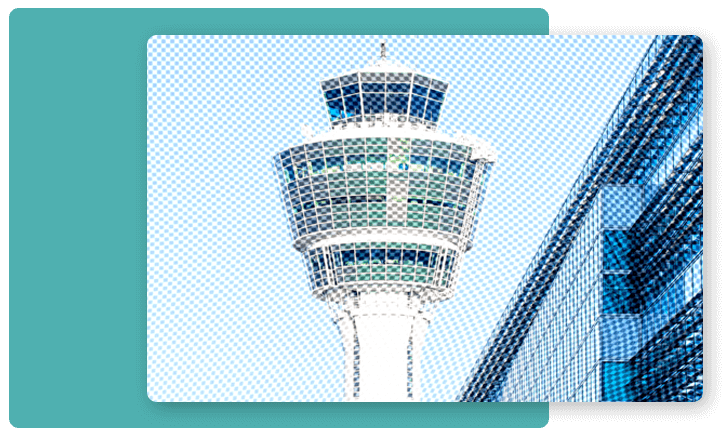 An airport control tower as a visual representation of the central data administration for product data maintenance.